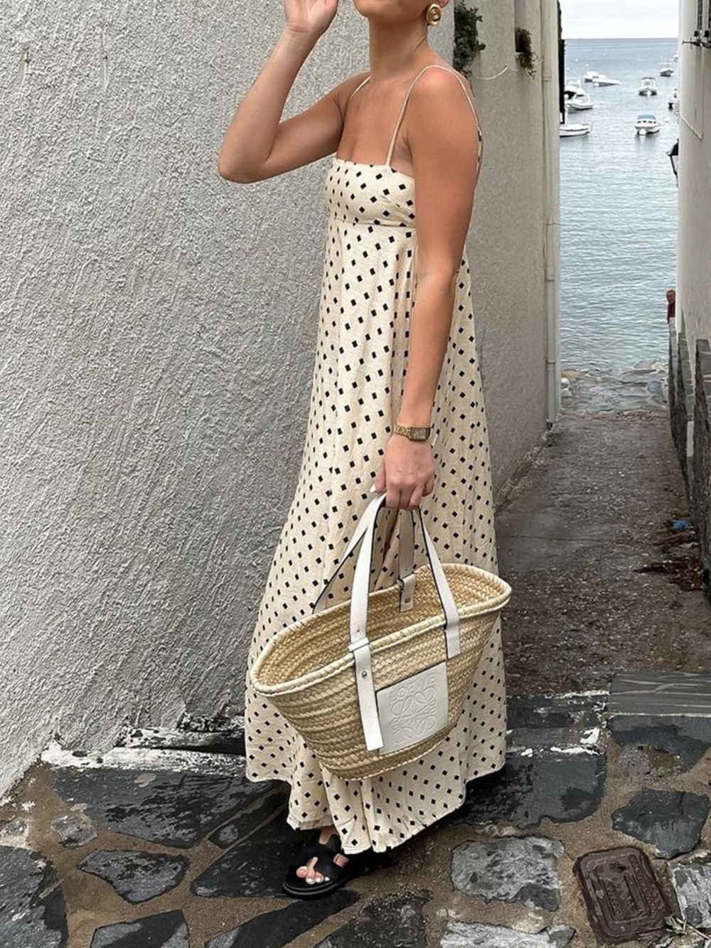 Commense Cream Maxi Dress with Black Diamond Print - Picture 3 of 4